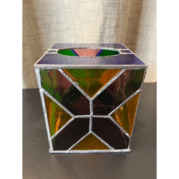 Handmade Stained Glass Tissue Box Holder - Picture 3 of 11